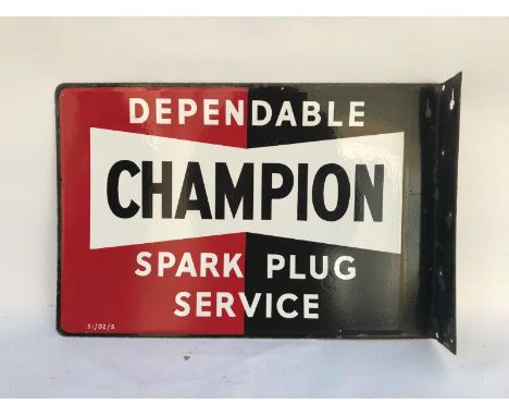A Dependable Spark Plug Service double sided enamel sign with hanging flange, with good gloss, dated 1951, 18 x 12". 