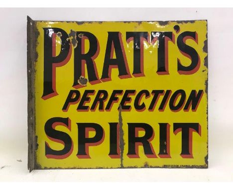 A Pratt's Perfection Spirit double sided enamel sign with hanging flange by Protector, 21 x 18".