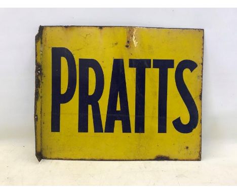 A Pratts double sided enamel sign with hanging flange by Protector of Eccles, 22 x 18". 
