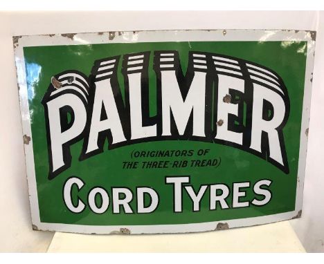 An early Palmer Cord Tyres rectangular enamel sign by Hancock and Corfield Ltd. Mitcham, London, a sign rarely seen in such g