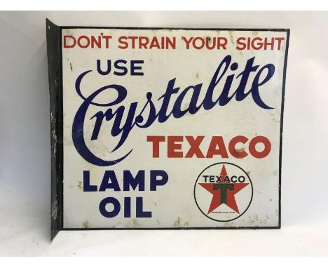 An unusal Crystalite Texaco Lamp Oil double sided enamel sign with hanging flange, with some retouching to both sides, 22 1/4