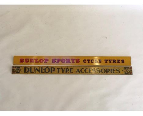 A Dunlop Tyre Accessories shelf strip and one other for Dunlop Sports Cycle Tyres. 