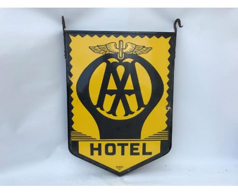 A pair of AA enamel signs back to back set within a hanging frame - Hotel by Franco, 23 x 31 1/2".