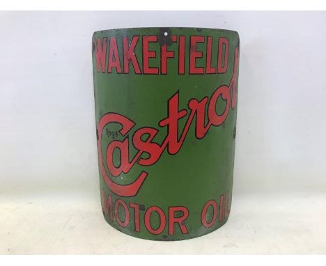 A Wakefield Castrol Motor Oil curved enamel petrol pump cover, in good original condition, approximately 13 3/4 x 19".