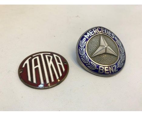 Two good original enamel radiator badges for Tatra and Mercedes-Benz.