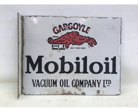A Mobiloil Vacuum Oil Company Limited double sided enamel sign with re-attached hanging flange, 20 x 16". 