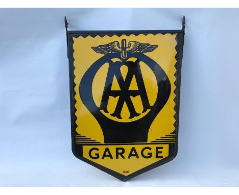 A pair of AA enamel signs back to back set within a hanging frame - Garage by B.B. Kent of London, 23 x 31 1/2".