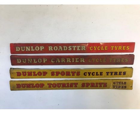 Four Dunlop shelf strips, one unusually with the wording: Dunlop Tourist Sprite Cycle Tyres.