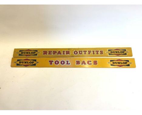 A Dunlop Tool Bags shelf strip, in good condition and one other for 'Repair Outfits'.