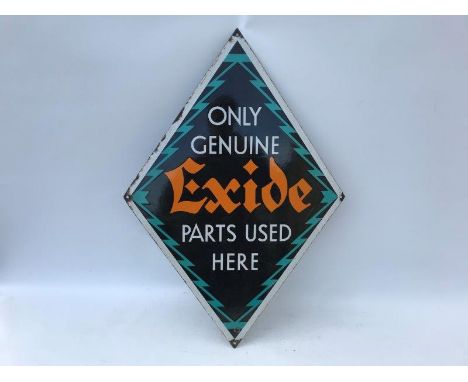 A rare Exide lozenge shaped enamel sign of Art Deco design, 20 3/4 x 30".