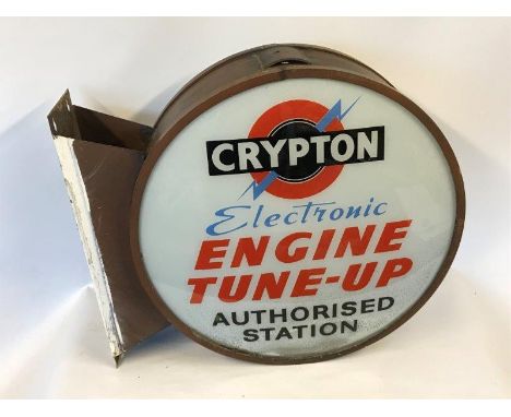 A Crypton Electronic Engine Tuner Authorised Station circular double sided hanging illuminated lightbox, 23 1/2" wide x 20 3/