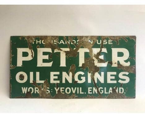 A Petter Oil Engines of Yeovil, England rectangular enamel sign, 36 x 18".