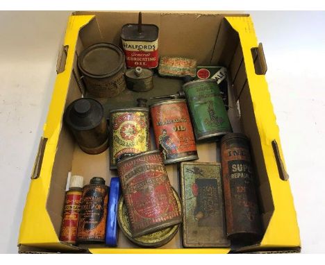 A collection of assorted tins to include four oval lamp oil cans etc. 
