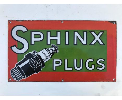 A rare Sphinx Plugs part pictorial rectangular enamel sign by Wood and Penfold, in excellent condition, 16 x 9".