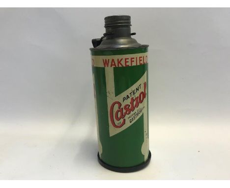A Wakefield Patent Castrol Motor Oil 'Castrolite' cylindrical quart oil can in good condition, with bulkhead bracket.