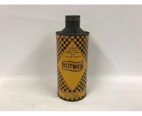 A rare Notwen cylindrical quart oil can.