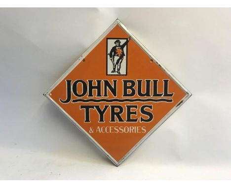 A John Bull Tyres and Accessories lozenge shaped double sided enamel sign, in excellent condition, 22 x 22".