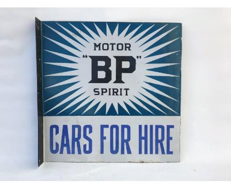 An Irish BP Motor Spirit 'Cars for Hire' rectangular double sided enamel sign with hanging flange, in very good condition, wi