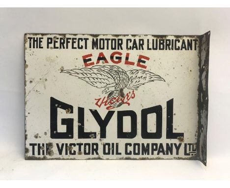 A rare Eagle Victor's Glydol double sided part pictorial enamel sign with hanging flange. 