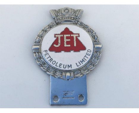 A 'Jet Petroleum Limited' enamel car badge by J.R. Gaunt of London.