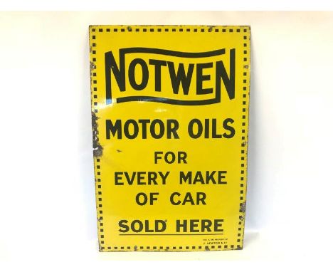 A Notwen Motor Oils 'For every make of car sold here' rectangular enamel sign, 24 x 36". 