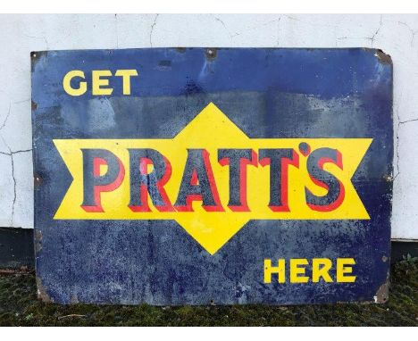 A 'Get Pratt's Here' rectangular enamel sign by Franco, 42 x 30".