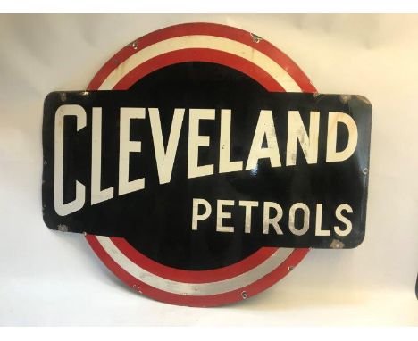 A large Cleveland Petrols shaped enamel sign, 48 x 39".