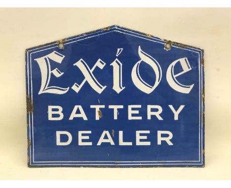 An Exide Battery Dealer double sided enamel sign with good gloss, 15 x 12". 