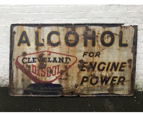 A Cleveland Discol Alcohol for Engine Power rectangular enamel sign by Stocal, 71 1/2 x 41 1/2".