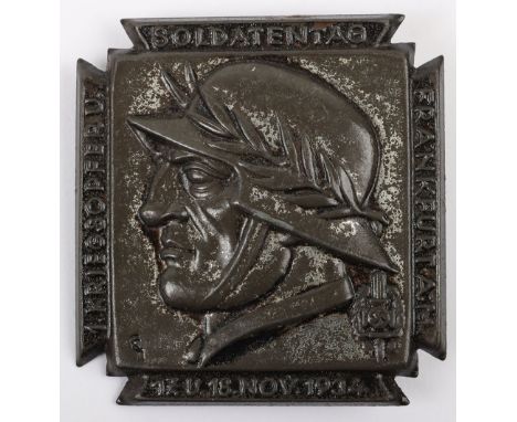 Third Reich NSKOV ‘Soldatentag’ Day Badge Frankfurt AM, pressed tin badge with central profile of German soldier with laurel 