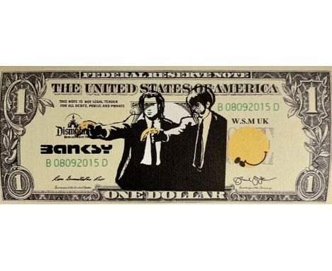 BANKSY X DISMALAND – D’APRESDismal Dollar Canvas, 2015Sérigraphie sur toile, édition limitée, livré avec le ticket d’entrée .