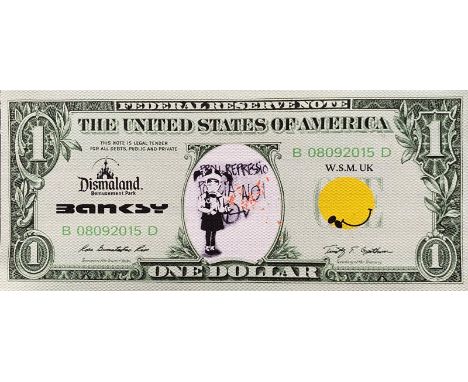 BANKSY (Né en 1974) (D’après)Sérigraphie sur toile figurant un billet de 1 dollar. Certificat au dos de l'œuvre mentionnant "