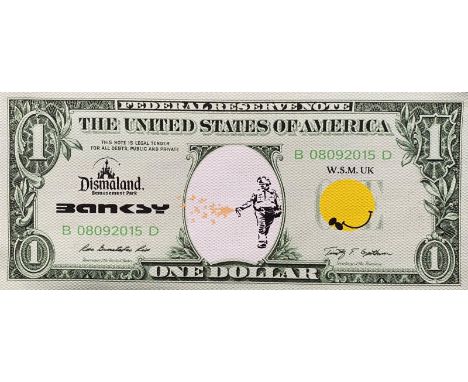 BANKSY (Né en 1974) (D’après)Sérigraphie sur toile figurant un billet de 1 dollar. Certificat au dos de l'œuvre mentionnant "