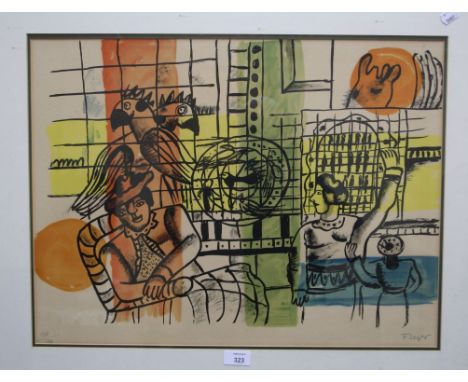 Fernand Leger (1881-1955) Interior scene with figures and parrot signed, limited edition 156/180 lithograph 45 x 59cm
