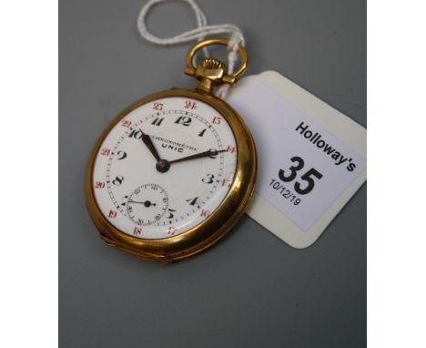 A Chronometre Unic, with white enamel dial, hour and twenty four hour chapter rings, Arabic numerals and subsidiary seconds a