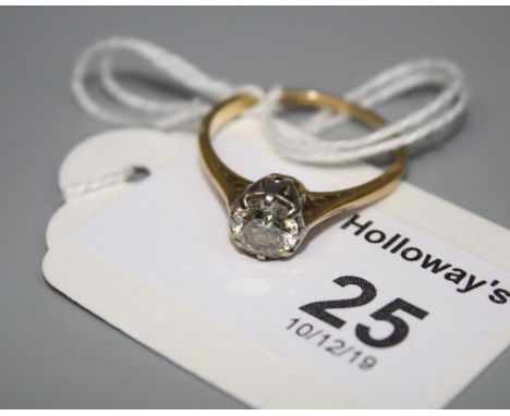 A single stone diamond ring, the brilliant cut diamond in claw mount, to plain shank marked '18ct and Pt', 2.9g, Ring size Q