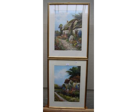 R D Sherrin (1891-1971) Country cottages in summer landscapes a pair of watercolours, signed 51 x 35cm