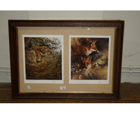 M Cawston Two studies of a fox housed in one frame lithograph, signed, 36 x 24cm unframed Together with other prints and wate