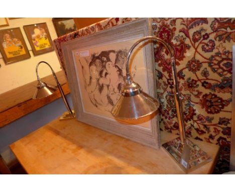 A pair of Art Deco style desk lamps on stepped oblong bases