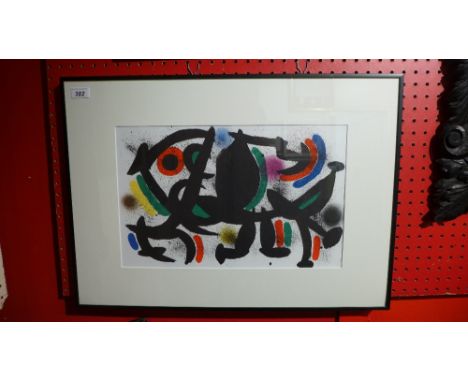 Joan Miro, a lithograph illustrating 'The Fish' 1972, printed by Mourlot, 30cm x 49cm, framed and glazed