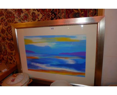 A pair of contemporary seascape prints in silvered frames 