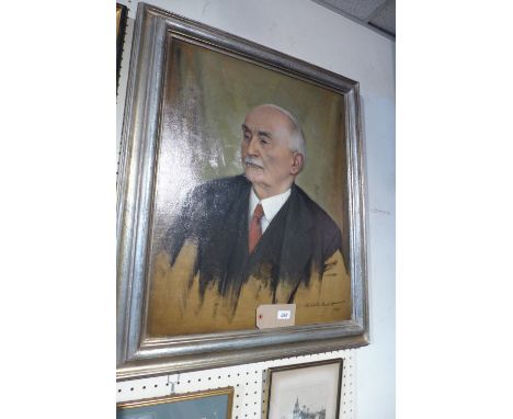 A 1960's oil on canvas portrait of a gentleman 'Malcolm Haylett 1923 - 2001' dated 1961, in a silvered frame 