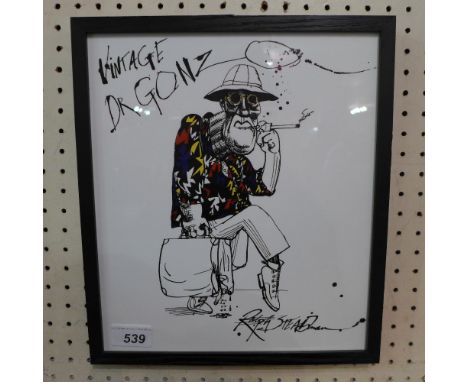 Ralph Steadman lithograph of Hunter S Thompson, Vintage Dr Gonzo  hand signed in ink by the artist.