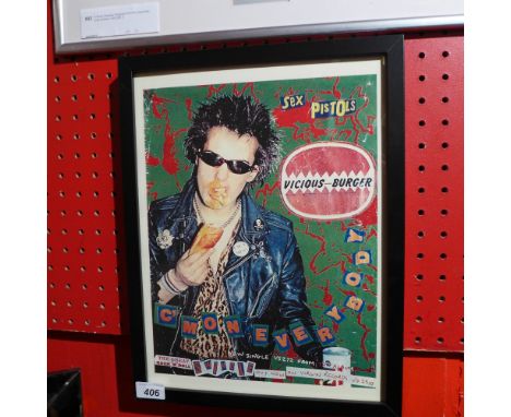 A framed and glazed art print 'Sex Pistols Vicious Burger' 30 x 40cm