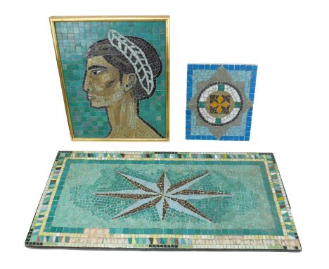 Pam Roberts (Welsh, 20th century): three mosaics, including a portrait of a neo-classical youth's head in profile, framed 48 