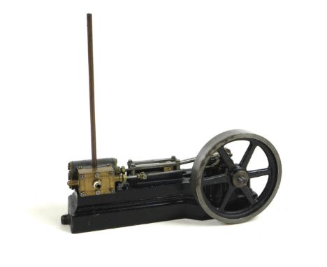 A Stuart miniature single-piston stationary engine, painted black, 22 by 9 by 22cm high. (1)