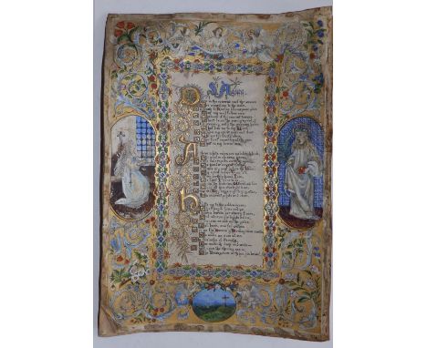 An  illuminated manuscript page - 'St Agnes', 17" x 12"  - a/f.