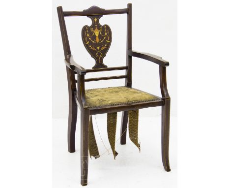 A James Shoolbred &amp; Co. Aesthetic Movement rosewood child's chair, the urn shaped back inlaid with bone and satinwood, in