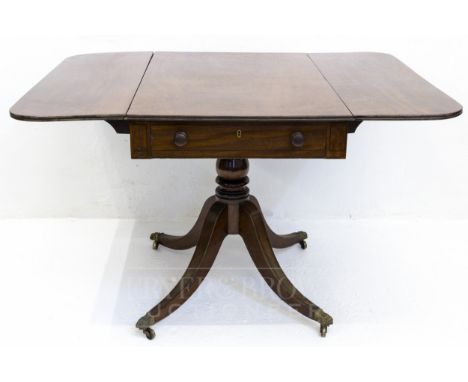 A 19th century pembroke style table, central column terminating in four paw feet