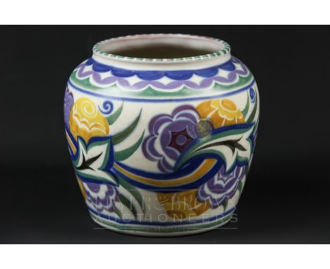 A Poole Pottery squat baluster vase, CO pattern, decorated by Norah Preston, 1934-41, 15.5cm high approx.